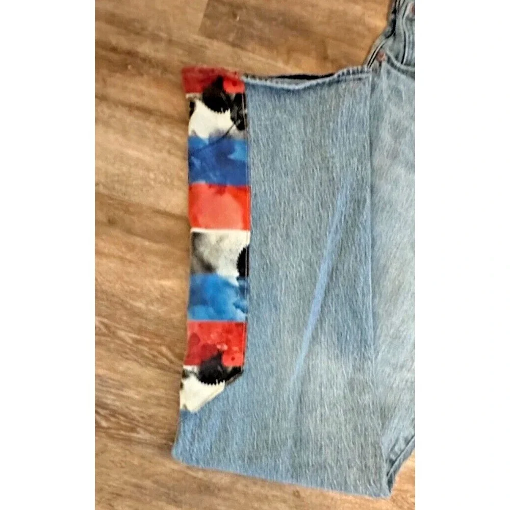LEVI'S PREMIUM BIG E 501 '93 STRAIGHT PATCHWORK DENIM JEANS BUTTON FLY W33 L32